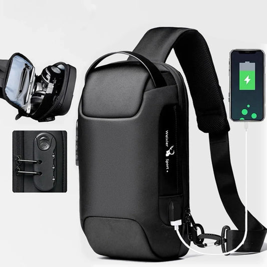 Men’s Waterproof Oxford Crossbody Bag with USB & Anti-Theft Design